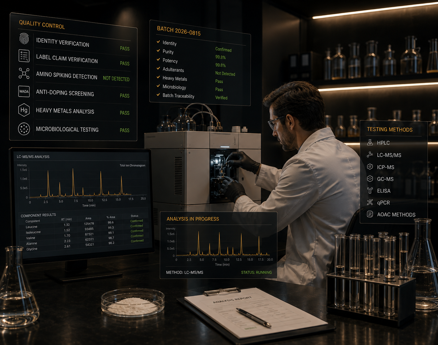 Independent laboratory testing of supplement raw materials