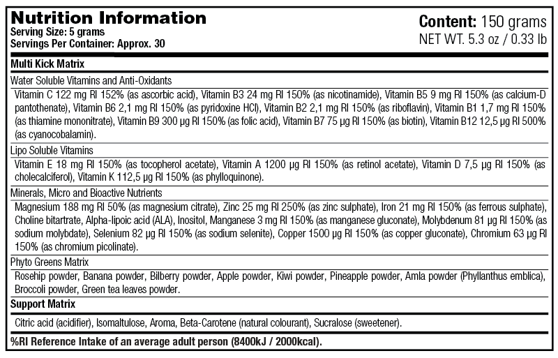 Multi Kick — Nutrition Information