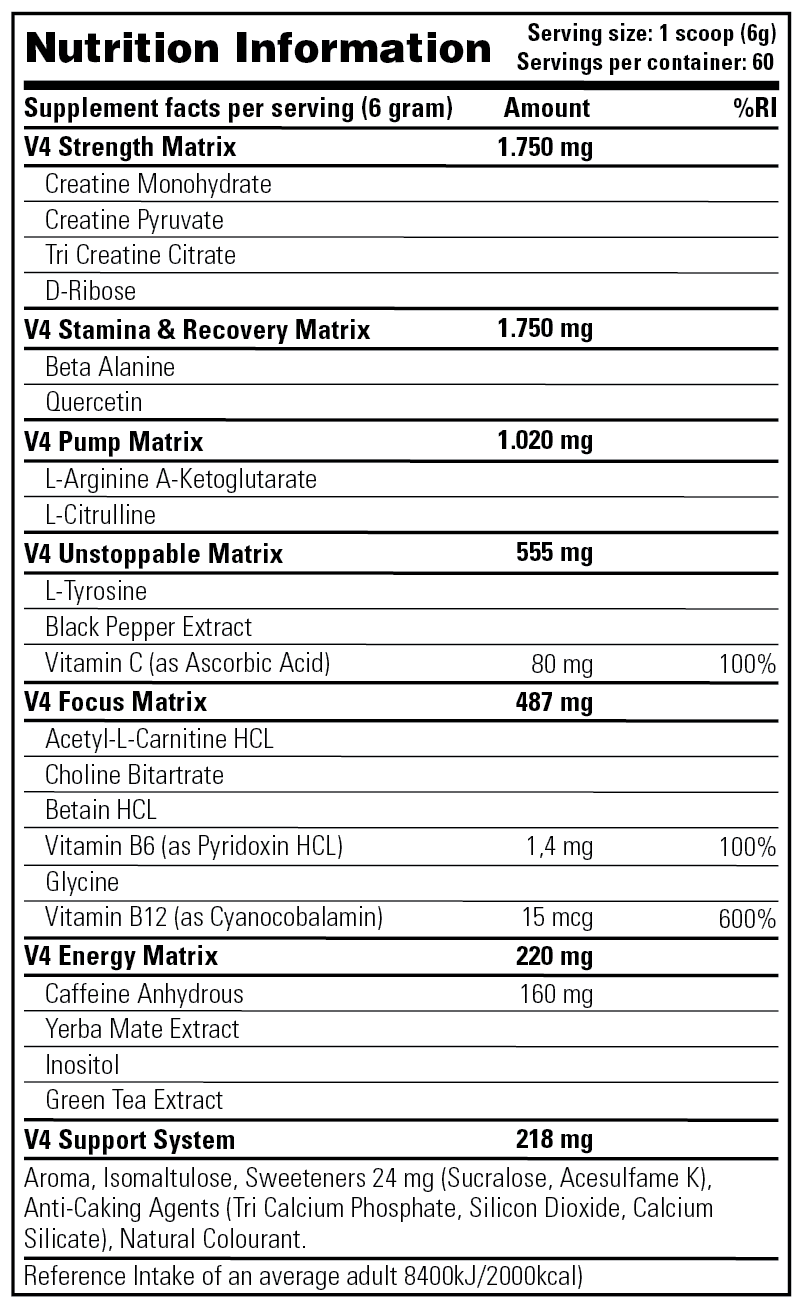 RUSH V4 — Nutrition Information