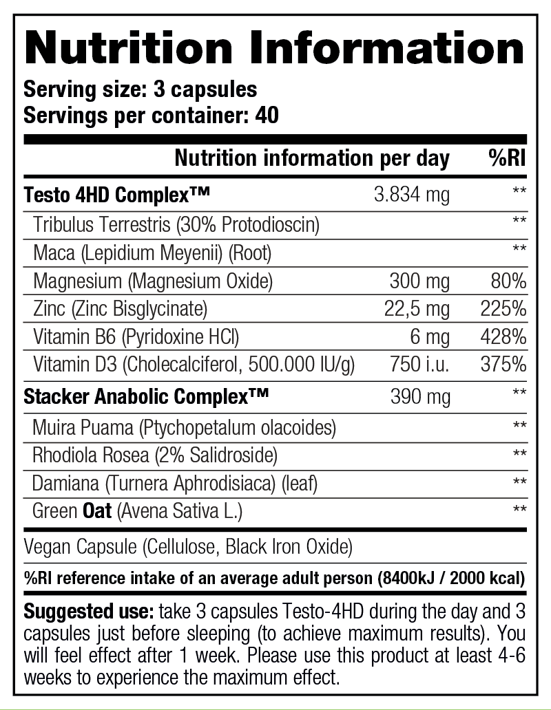 Testo 4HD — Nutrition Information