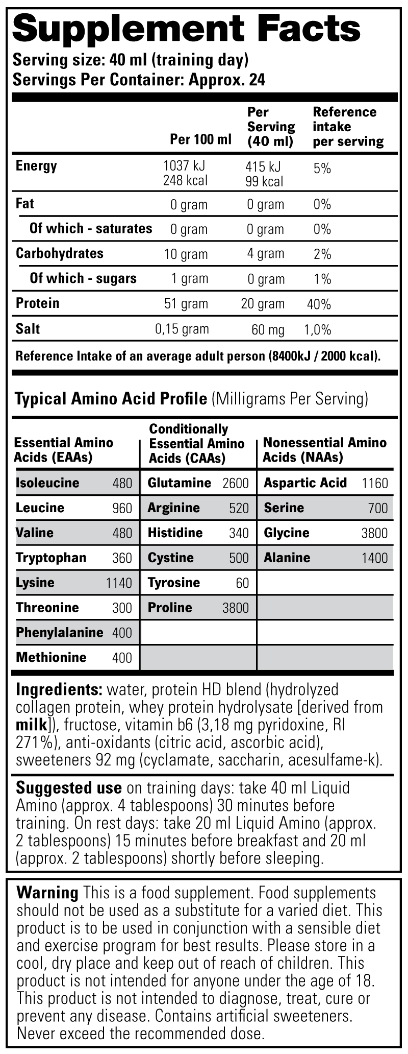 Liquid Amino — Nutrition Information