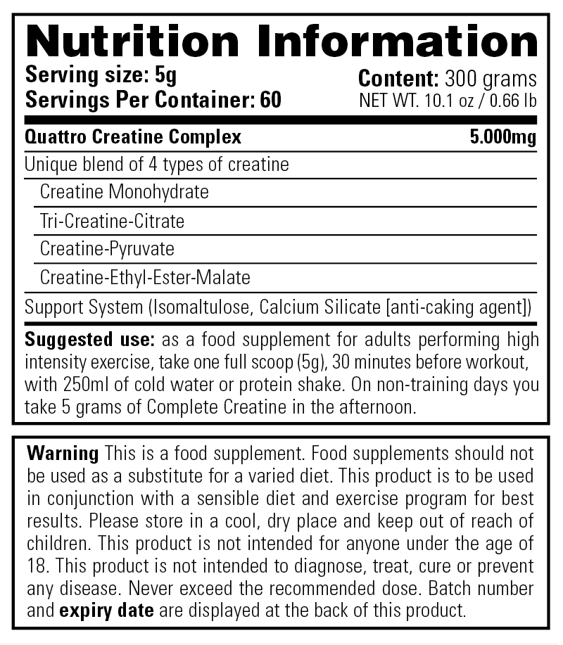 Complete Creatine — Nutrition Information