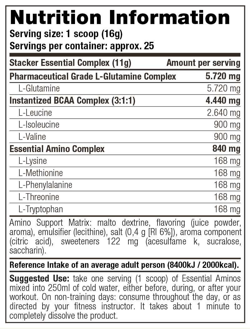 Essential Aminos — Nutrition Information