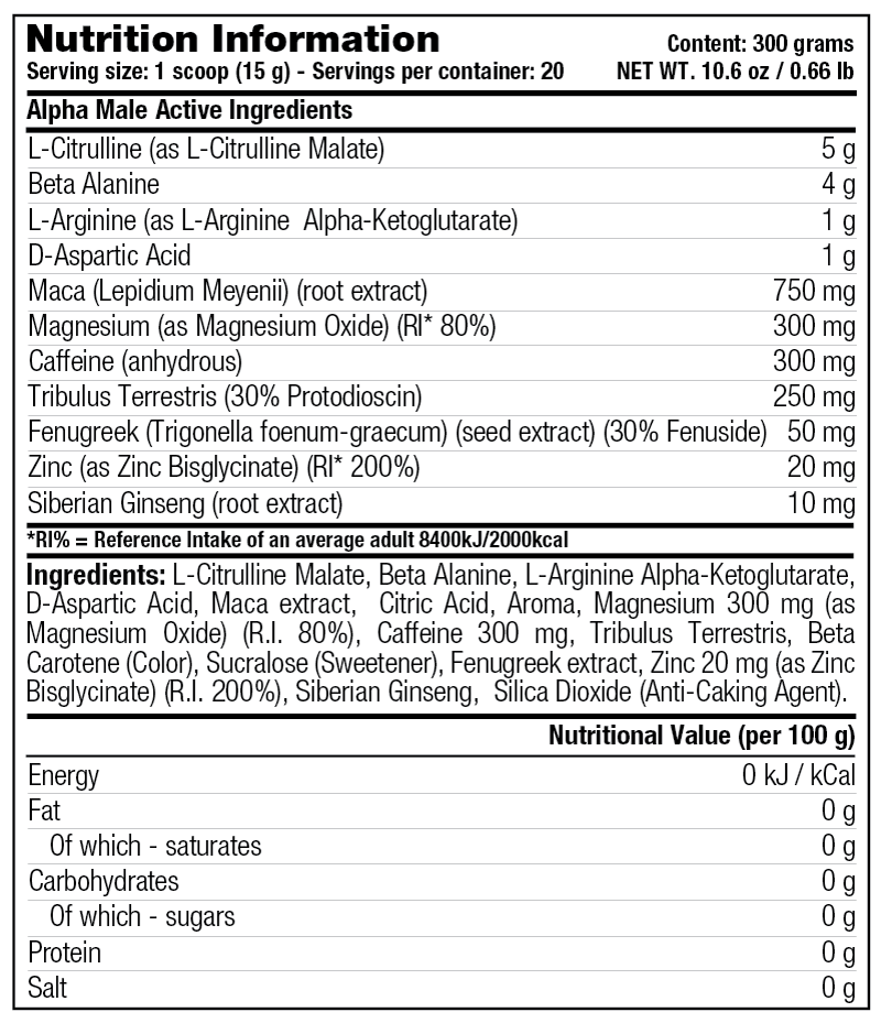 Alpha Male — Nutrition Information
