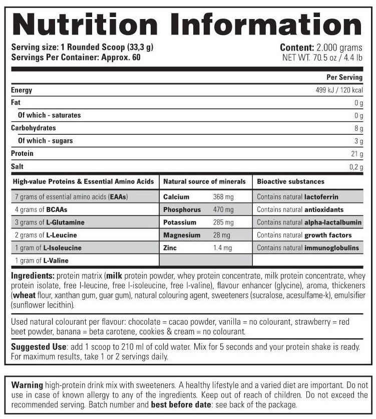 Whey Protein + BCAA — Nutrition Information