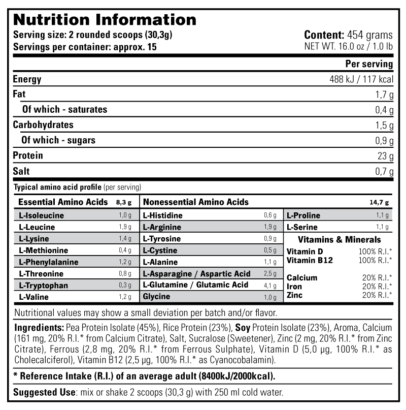 100% Plant Based Protein — Nutrition Information