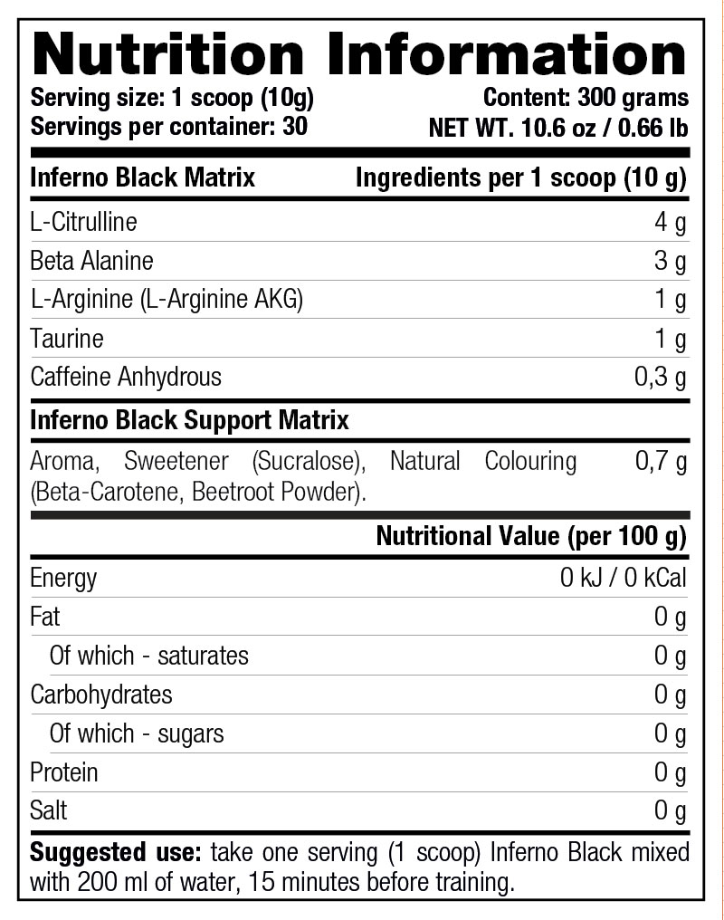 Inferno Black — Nutrition Information